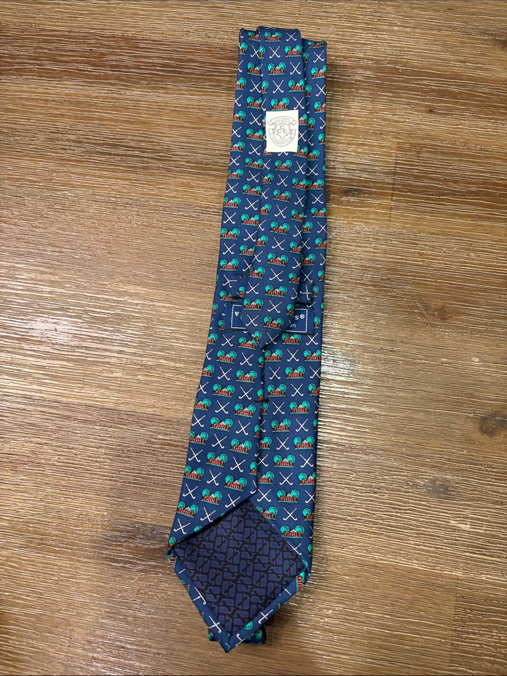 Silk Navy Golf Pattern Tie Colonial Country Gold Club Vineyard Vines